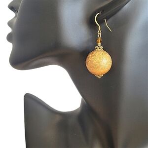 Hand Crafted Gold Sphere Earrings New Radient 1⅞" Long Lightweight